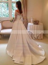 Satin Off-the-shoulder Sweep Train Ball Gown Appliques Lace Wedding Dresses #PWD00023681
