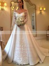Satin Off-the-shoulder Sweep Train Ball Gown Appliques Lace Wedding Dresses #PWD00023681