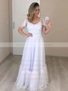 Tulle V-neck Floor-length A-line Wedding Dresses #PWD00023684