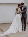 Lace Chiffon Scoop Neck Sweep Train A-line Wedding Dresses #PWD00023685