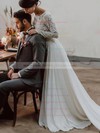 Lace Chiffon Scoop Neck Sweep Train A-line Wedding Dresses #PWD00023685