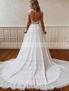 Chiffon V-neck Court Train A-line Appliques Lace Wedding Dresses #PWD00023691