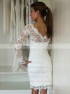 Lace Scalloped Neck Knee-length Sheath/Column Wedding Dresses #PWD00023693