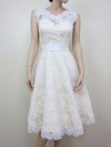 Scoop Neck Tea-length Stunning Lace with Sashes / Ribbons Wedding Dresses #PWD00020464