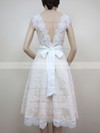 Scoop Neck Tea-length Stunning Lace with Sashes / Ribbons Wedding Dresses #PWD00020464