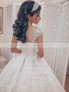 Tulle Scoop Neck Court Train Ball Gown Appliques Lace Wedding Dresses #PWD00023702