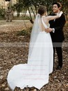 Satin High Neck Sweep Train A-line Wedding Dresses #PWD00023704