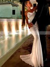 Silk-like Satin Cowl Neck Sweep Train Sheath/Column Wedding Dresses #PWD00023707