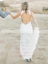 Lace High Neck Court Train Trumpet/Mermaid Split Front Wedding Dresses #PWD00023711