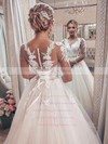 Tulle Scoop Neck Sweep Train Ball Gown Appliques Lace Wedding Dresses #PWD00023714