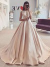 Satin Square Neckline Sweep Train Ball Gown Wedding Dresses #PWD00023716