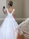 Lace Scoop Neck Sweep Train Ball Gown Appliques Lace Wedding Dresses #PWD00023718