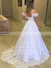 Lace V-neck Sweep Train Princess Wedding Dresses #PWD00023720