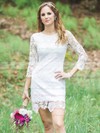 Lace Scoop Neck Short/Mini Sheath/Column Wedding Dresses #PWD00023724