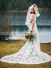 Tulle V-neck Court Train Trumpet/Mermaid Appliques Lace Wedding Dresses #PWD00023726