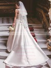 Satin Scoop Neck Sweep Train Ball Gown Bow Wedding Dresses #PWD00023727