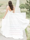 Satin V-neck Sweep Train A-line Sashes / Ribbons Wedding Dresses #PWD00023728