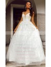 Tulle V-neck Floor-length Princess Appliques Lace Wedding Dresses #PWD00023731