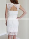 Hot White Lace Sheath/Column with Buttons Knee-length Wedding Dress #PWD00020468