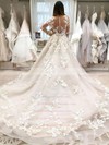 Organza Scoop Neck Court Train Ball Gown Appliques Lace Wedding Dresses #PWD00023737