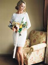Lace Scalloped Neck Short/Mini Sheath/Column Wedding Dresses #PWD00023741