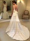 Satin Scoop Neck Sweep Train A-line Bow Wedding Dresses #PWD00023743