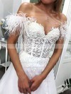 Tulle Off-the-shoulder Sweep Train A-line Appliques Lace Wedding Dresses #PWD00023746