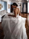 Tulle V-neck Sweep Train Princess Appliques Lace Wedding Dresses #PWD00023748