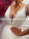 Tulle V-neck Sweep Train A-line Lace Wedding Dresses #PWD00023751