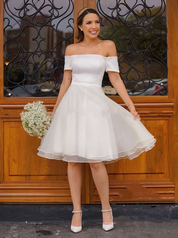 Organza Off-the-shoulder Knee-length A-line Wedding Dresses #PWD00023757