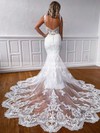 Tulle V-neck Court Train Trumpet/Mermaid Appliques Lace Wedding Dresses #PWD00023760