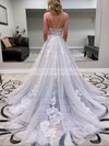 Tulle V-neck Sweep Train Princess Appliques Lace Wedding Dresses #PWD00023771