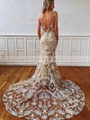 Lace V-neck Sweep Train Trumpet/Mermaid Wedding Dresses #PWD00023772