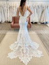 Stretch Crepe Lace V-neck Sweep Train Trumpet/Mermaid Appliques Lace Wedding Dresses #PWD00023774