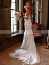 Tulle V-neck Sweep Train Trumpet/Mermaid Appliques Lace Wedding Dresses #PWD00023775