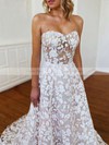 Lace Sweetheart Sweep Train A-line Wedding Dresses #PWD00023779