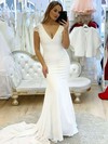 Stretch Crepe V-neck Sweep Train Trumpet/Mermaid Appliques Lace Wedding Dresses #PWD00023781