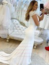 Stretch Crepe V-neck Sweep Train Trumpet/Mermaid Appliques Lace Wedding Dresses #PWD00023781