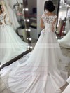 Tulle Scoop Neck Sweep Train Princess Appliques Lace Wedding Dresses #PWD00023782