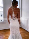 Tulle V-neck Sweep Train Trumpet/Mermaid Appliques Lace Wedding Dresses #PWD00023789