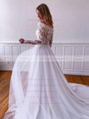 Tulle Off-the-shoulder Sweep Train A-line Appliques Lace Wedding Dresses #PWD00023790