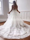 Tulle V-neck Court Train A-line Beading Wedding Dresses #PWD00023796