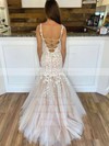 Tulle Square Neckline Sweep Train Trumpet/Mermaid Appliques Lace Wedding Dresses #PWD00023798