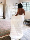 Satin V-neck Sweep Train A-line Pockets Wedding Dresses #PWD00023801