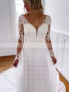 Tulle V-neck Court Train A-line Beading Wedding Dresses #PWD00023802