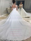 Tulle Scoop Neck Chapel Train Ball Gown Beading Wedding Dresses #PWD00023803
