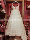 Glitter V-neck Court Train Ball Gown Wedding Dresses #PWD00023809