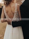 Tulle V-neck Sweep Train A-line Pearl Detailing Wedding Dresses #PWD00023811