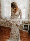 Lace V-neck Sweep Train Sheath/Column Wedding Dresses #PWD00023820