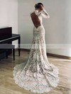 Lace High Neck Court Train Trumpet/Mermaid Wedding Dresses #PWD00023826